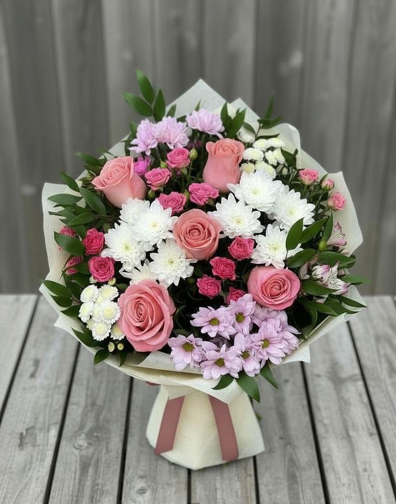 Букет цветов из: Альстромерии, Гвоздики, Розы и Хризантемы в Ивне