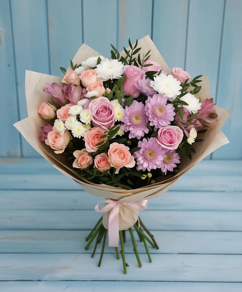 Букет цветов из: Хризантемы, Розы и Альстромерии в Ивне