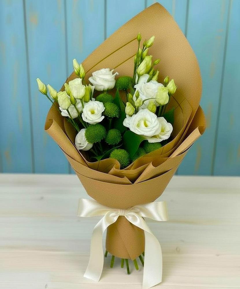 Букет цветов из: Хризантемы и Лизиантусы в Ивне