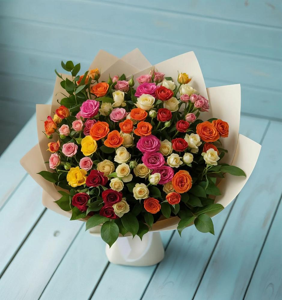 Букет Микс из разноцветных кустовых роз в Ивне