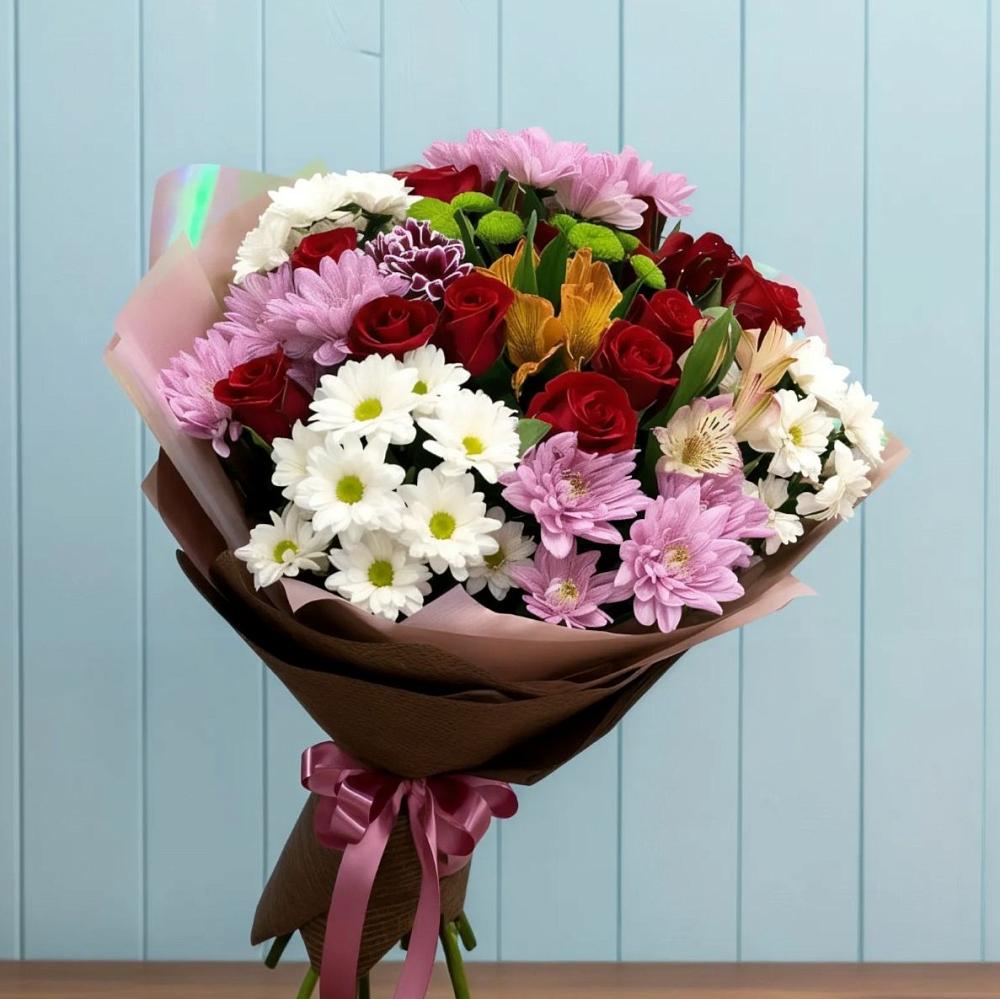 Букет цветов из: Розы, Хризантемы и Альстромерии в Ивне